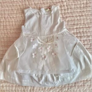 White cotton dress with tulle coverup 9-12M